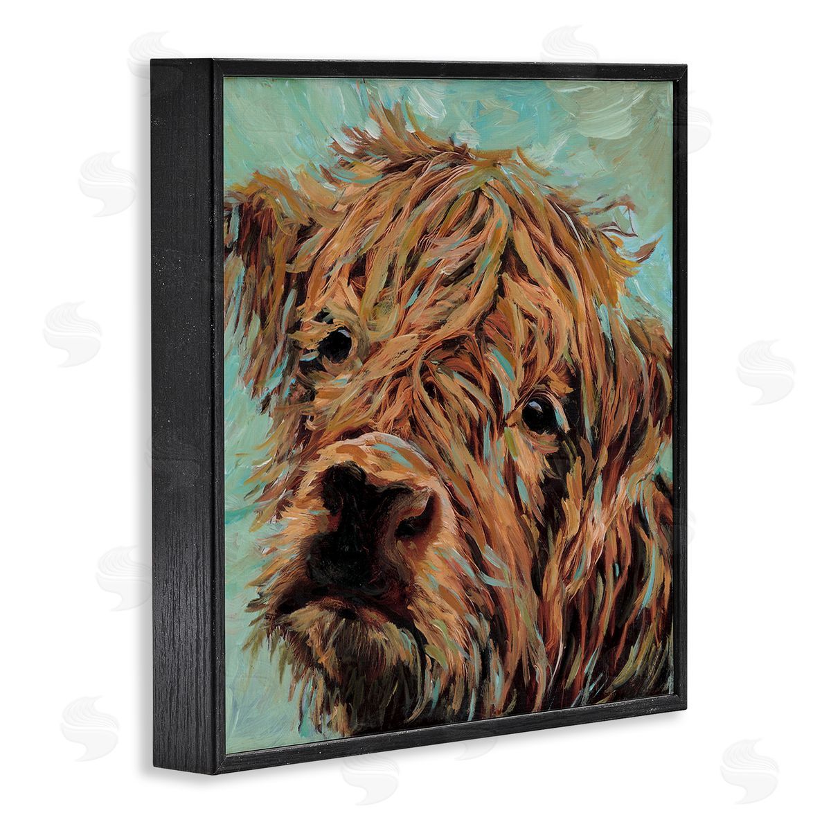 Wani Pasion Highland Cattle on Green Canvas Wall Art Print