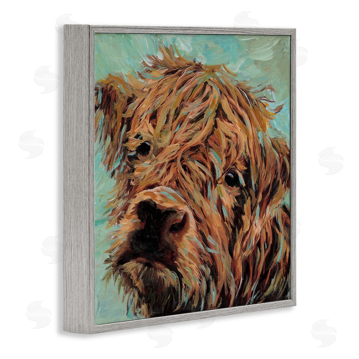 Wani Pasion Highland Cattle on Green Canvas Wall Art Print