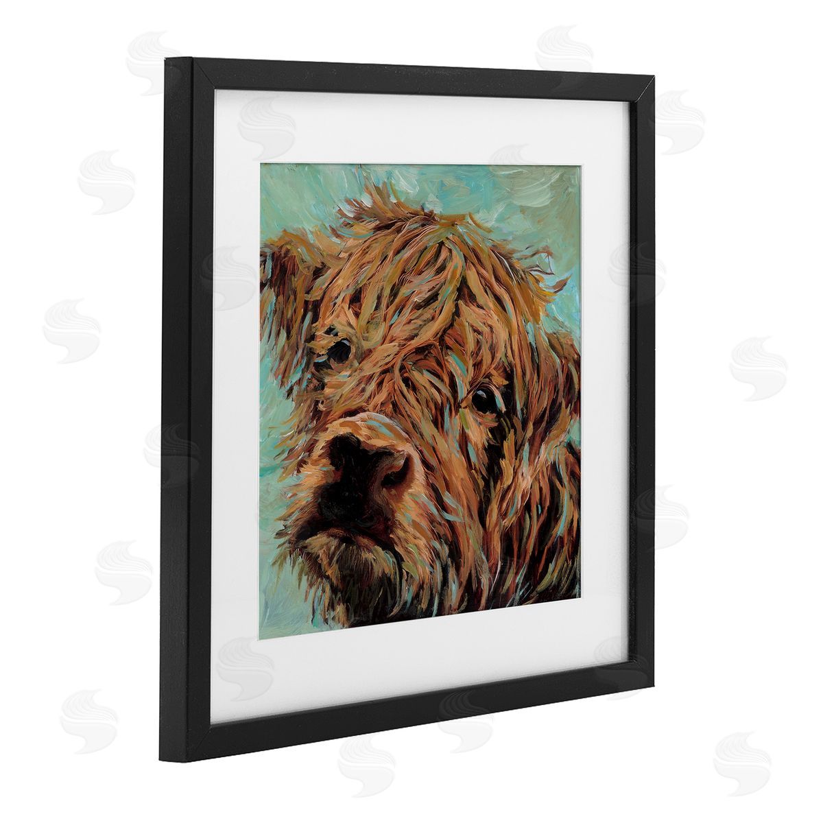 Wani Pasion Highland Cattle on Green Canvas Wall Art Print