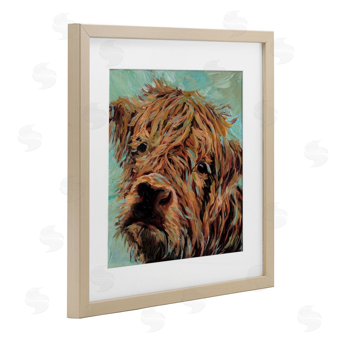 Wani Pasion Highland Cattle on Green Canvas Wall Art Print