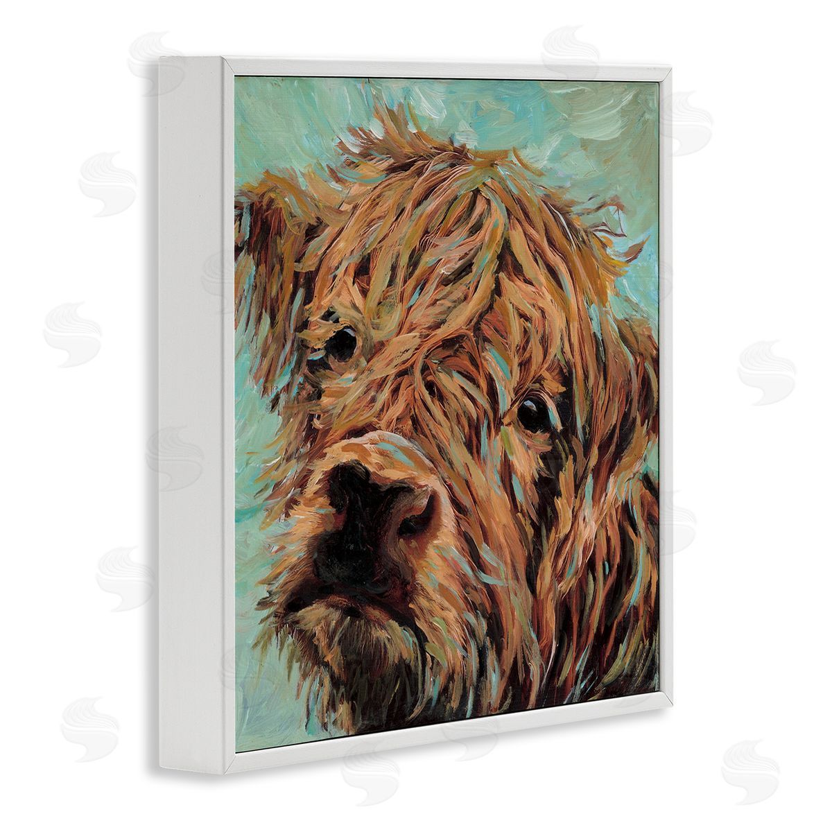 Wani Pasion Highland Cattle on Green Canvas Wall Art Print