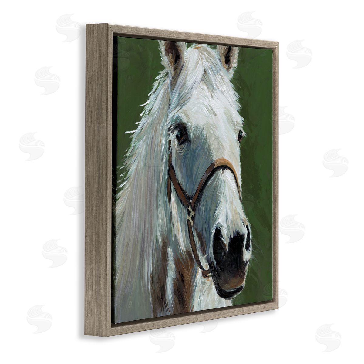 Wani Pasion White Horse on Green Canvas Wall Art Print
