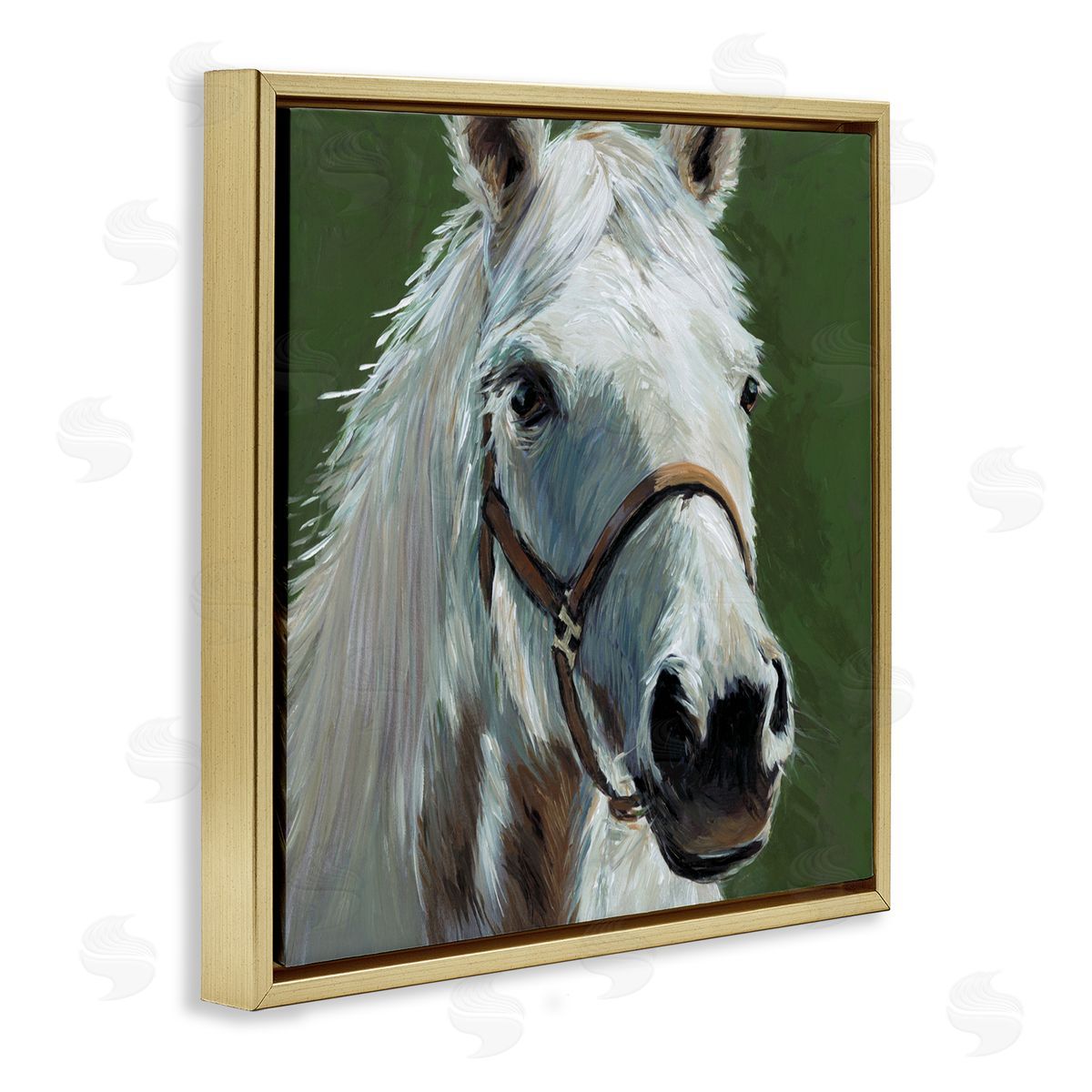 Wani Pasion White Horse on Green Canvas Wall Art Print