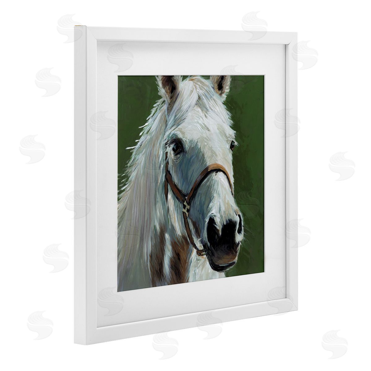 Wani Pasion White Horse on Green Canvas Wall Art Print