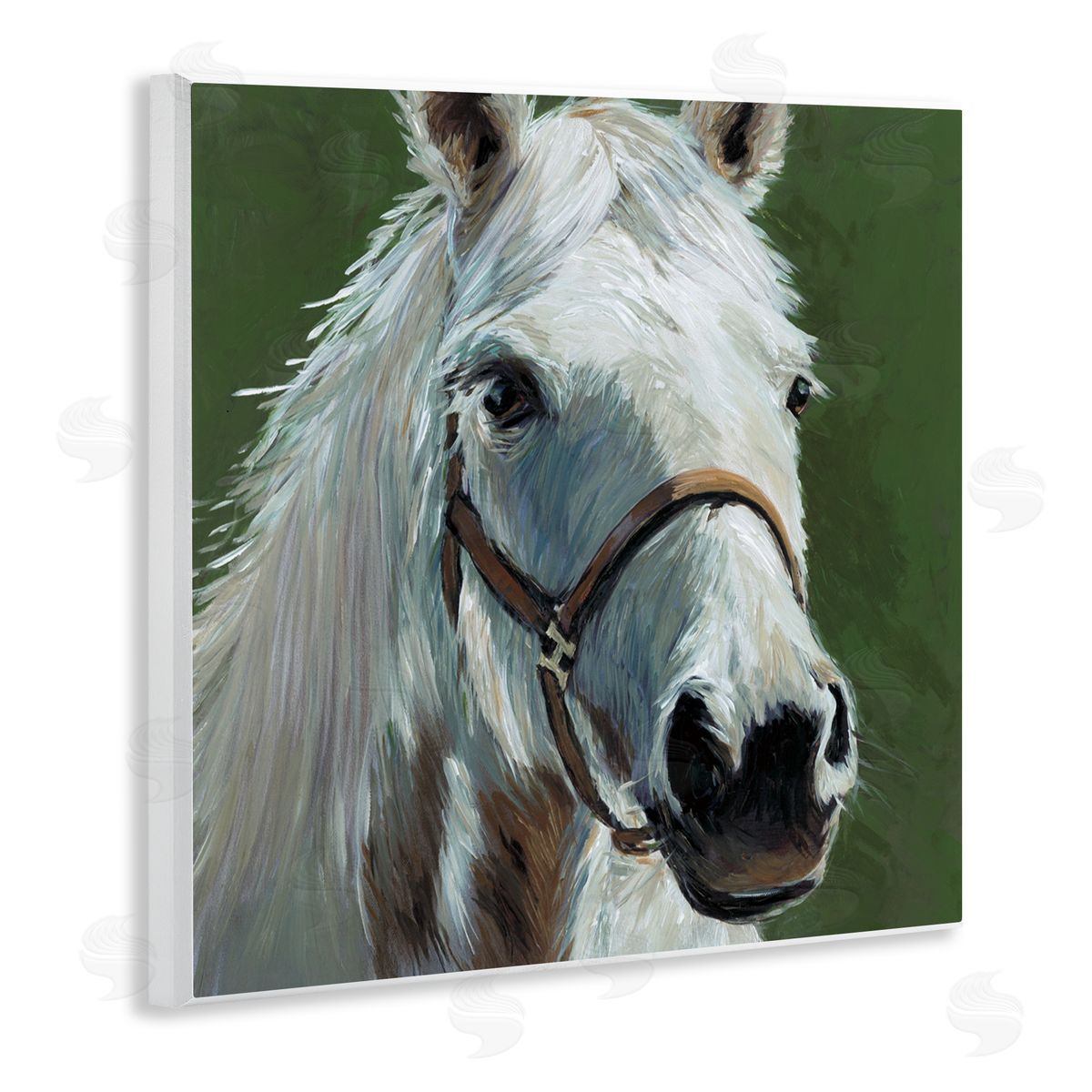 Wani Pasion White Horse on Green Canvas Wall Art Print