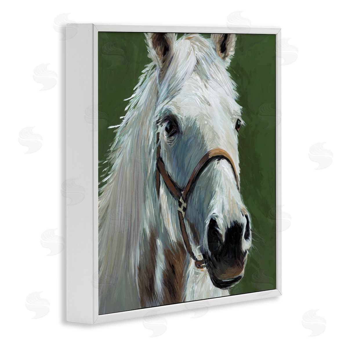 Wani Pasion White Horse on Green Canvas Wall Art Print
