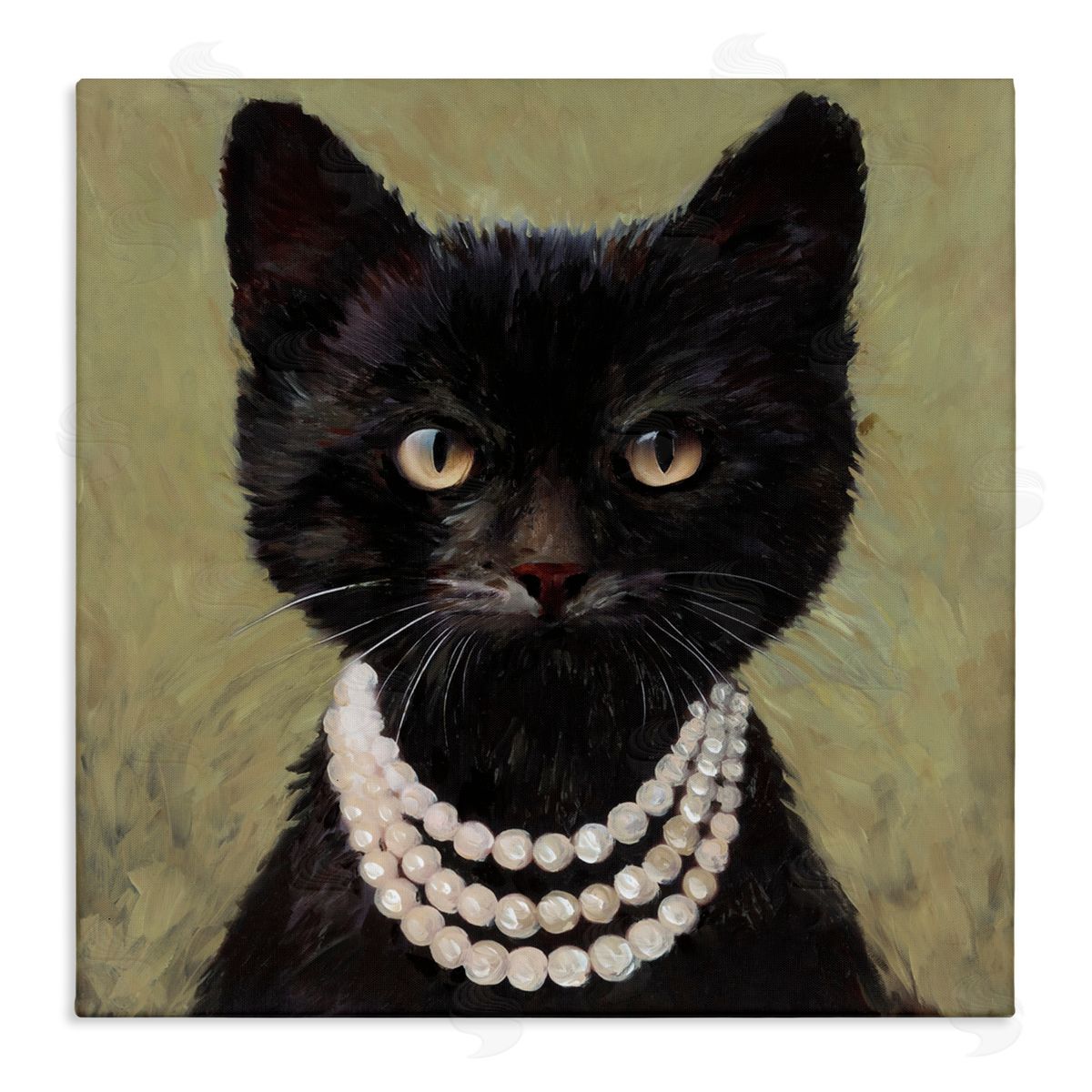 Wani Pasion Elegant Black Cat with Necklace Canvas Wall Art Print