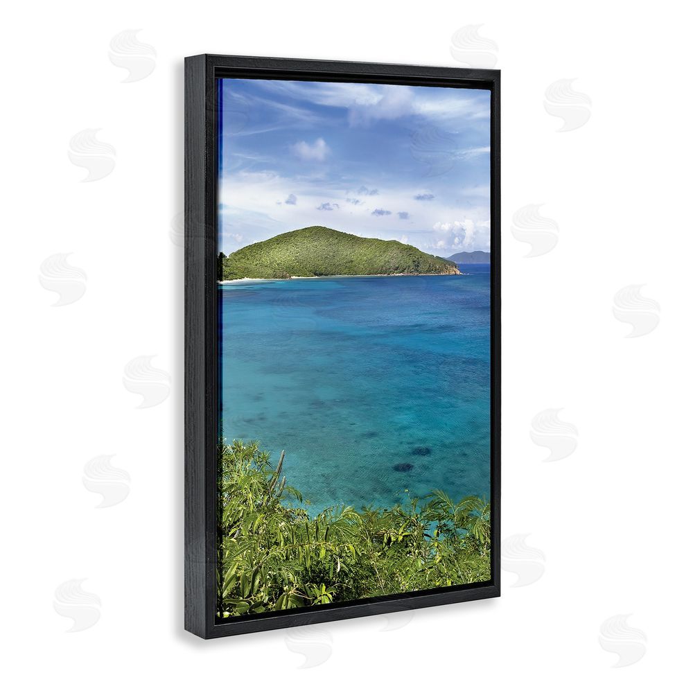 Seven Trees Design Tropical Island in Distance Black Floating Frame Canvas Wall Art Print