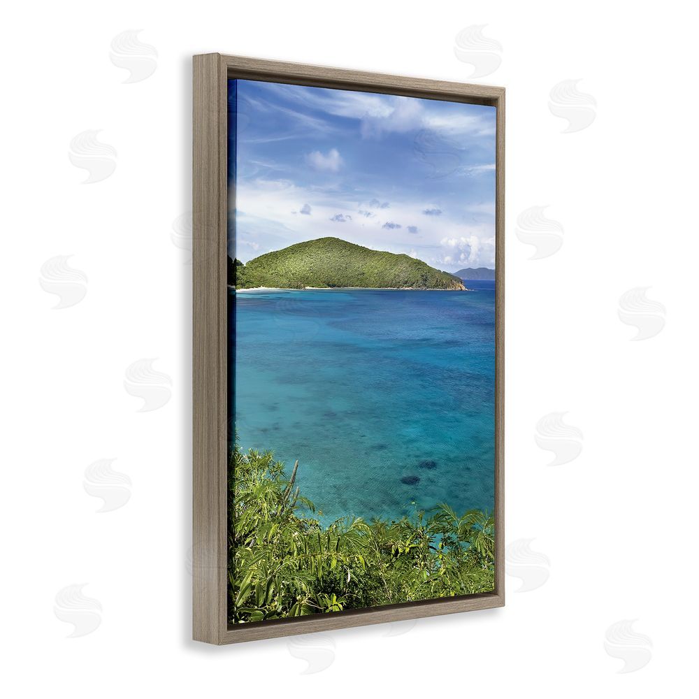 Seven Trees Design Tropical Island in Distance Brown Floating Frame Canvas Wall Art Print