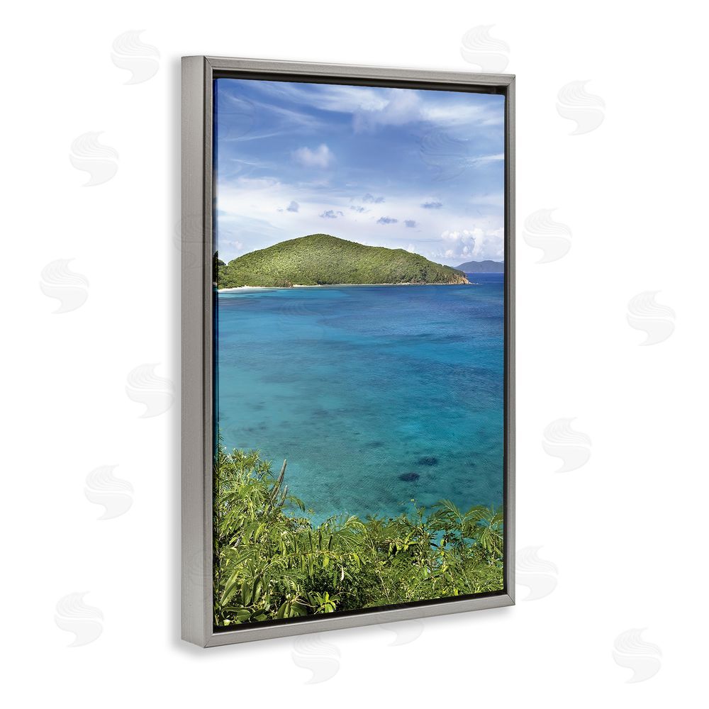 Seven Trees Design Tropical Island in Distance Gray Floating Frame Canvas Wall Art Print