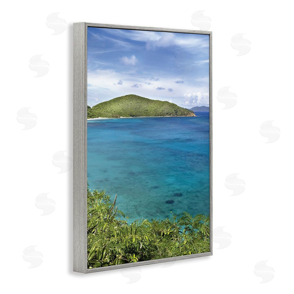 Seven Trees Design Tropical Island in Distance Gray Framed Giclee Wall Art Print