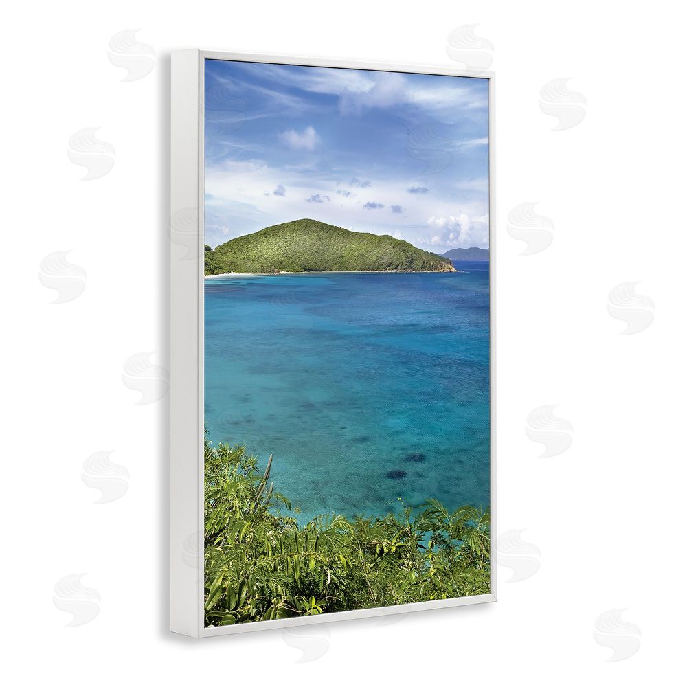 Seven Trees Design Tropical Island in Distance White Framed Giclee Wall Art Print