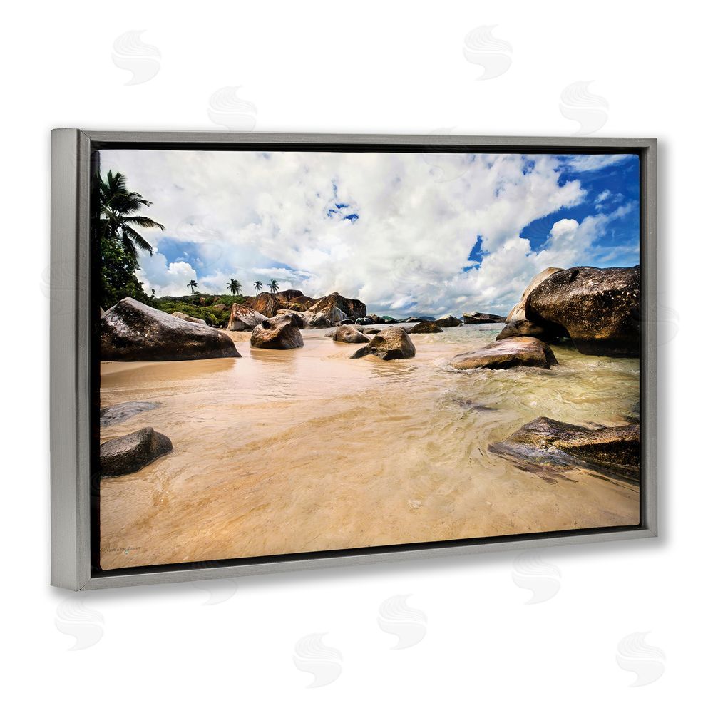 Seven Trees Design Devil's Bay Beach Gray Floating Frame Canvas Wall Art Print