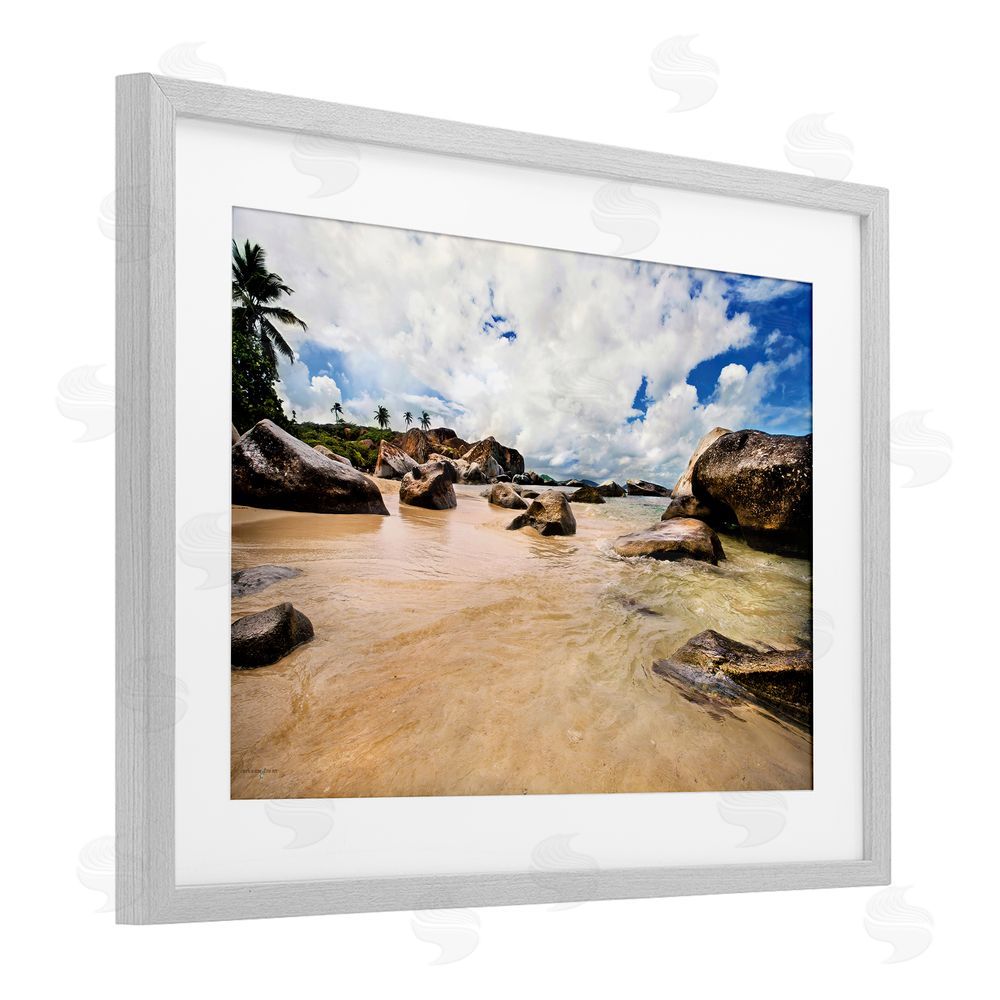 Seven Trees Design Devil's Bay Beach Gray Framed Print Under Glass with White Mat Wall Art