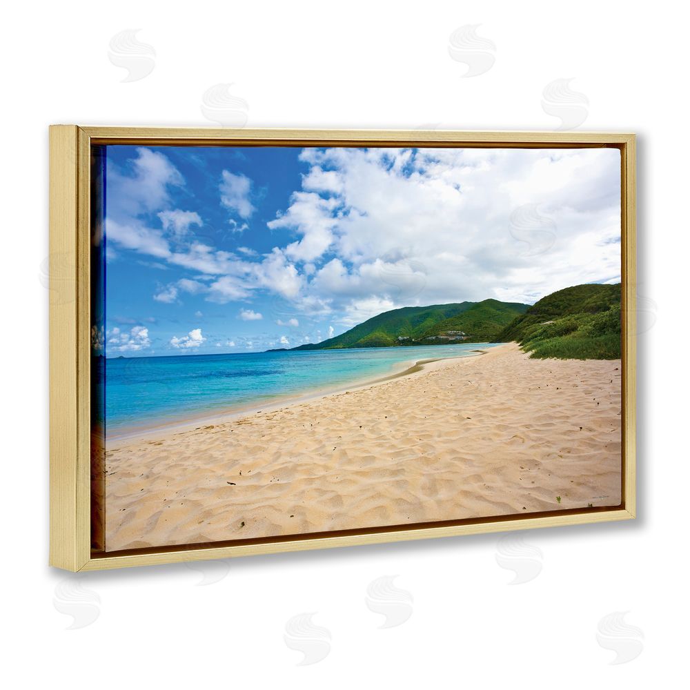 Seven Trees Design Coastal Caribbean Beach Gold Floating Frame Canvas Wall Art Print