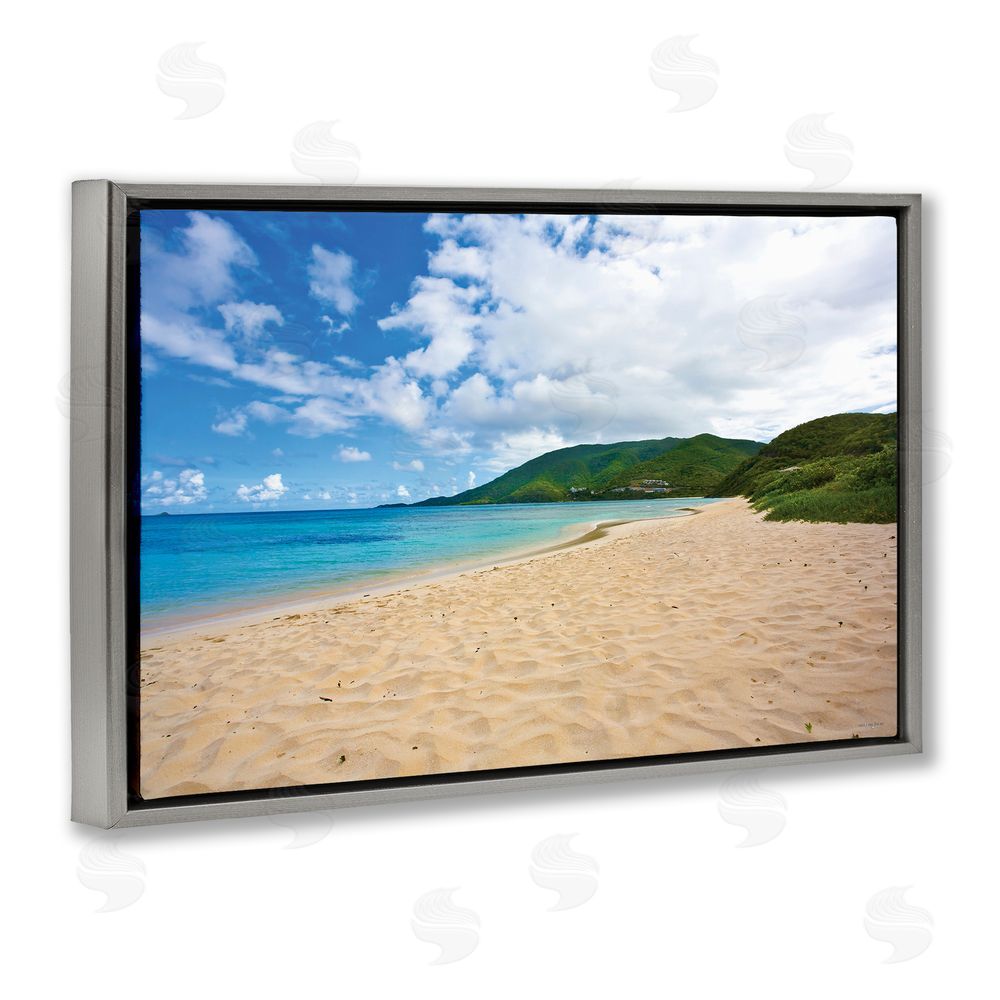 Seven Trees Design Coastal Caribbean Beach Gray Floating Frame Canvas Wall Art Print