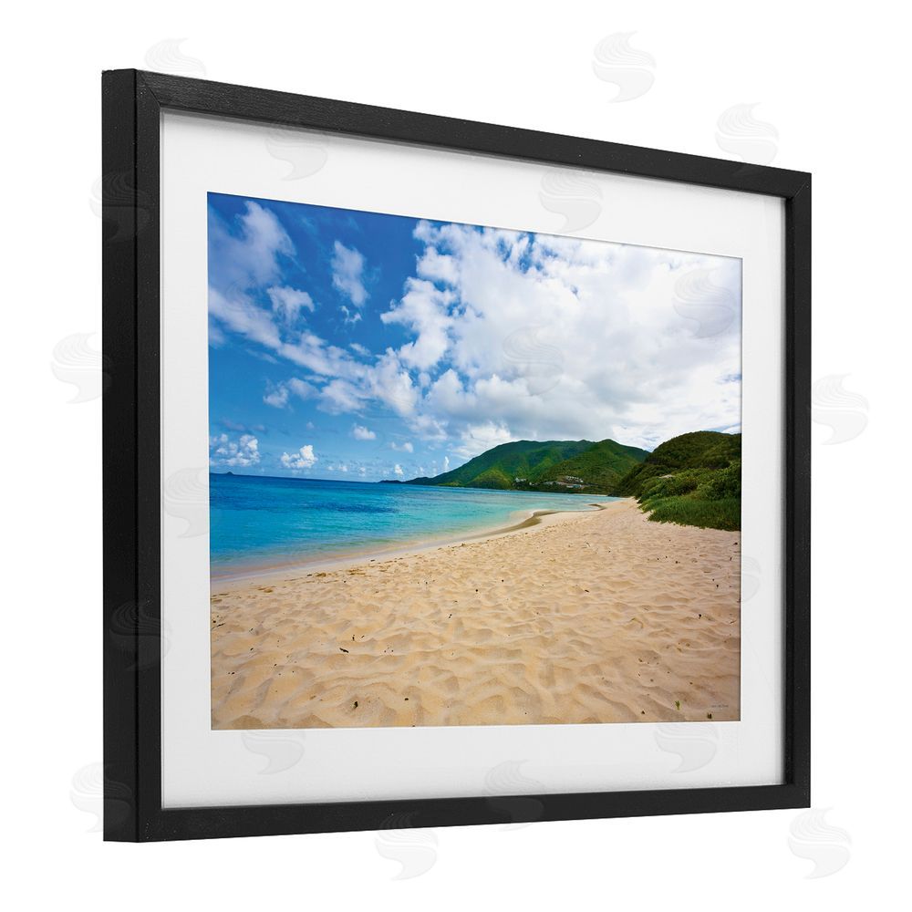 Seven Trees Design Coastal Caribbean Beach Black Framed Print Under Glass with White Mat Wall Art