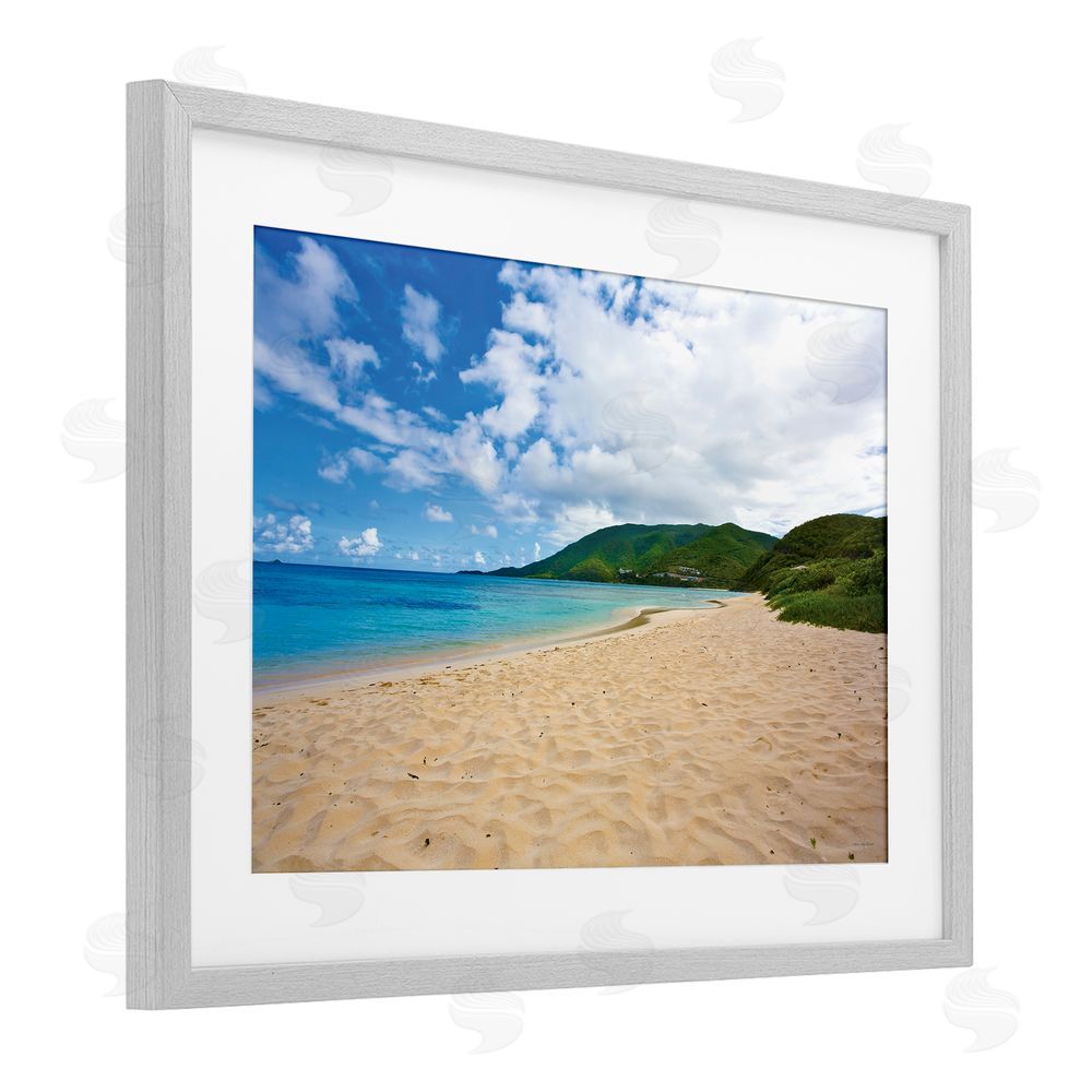 Seven Trees Design Coastal Caribbean Beach Gray Framed Print Under Glass with White Mat Wall Art