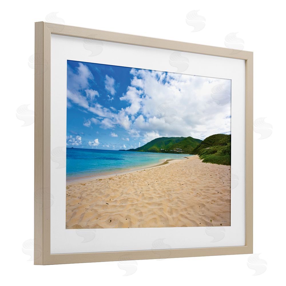 Seven Trees Design Coastal Caribbean Beach Birch Framed Print Under Glass with White Mat Wall Art