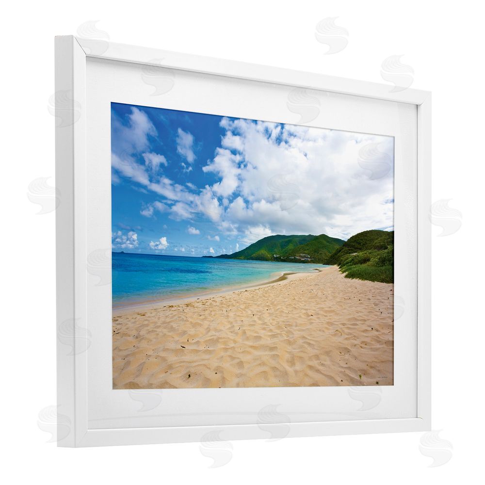 Seven Trees Design Coastal Caribbean Beach White Framed Print Under Glass with Mat Wall Art