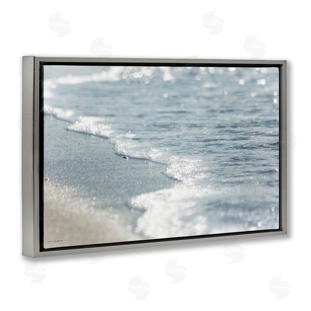 Seven Trees Design Ocean's Kiss Shoreline Gray Floating Frame Canvas Wall Art Print