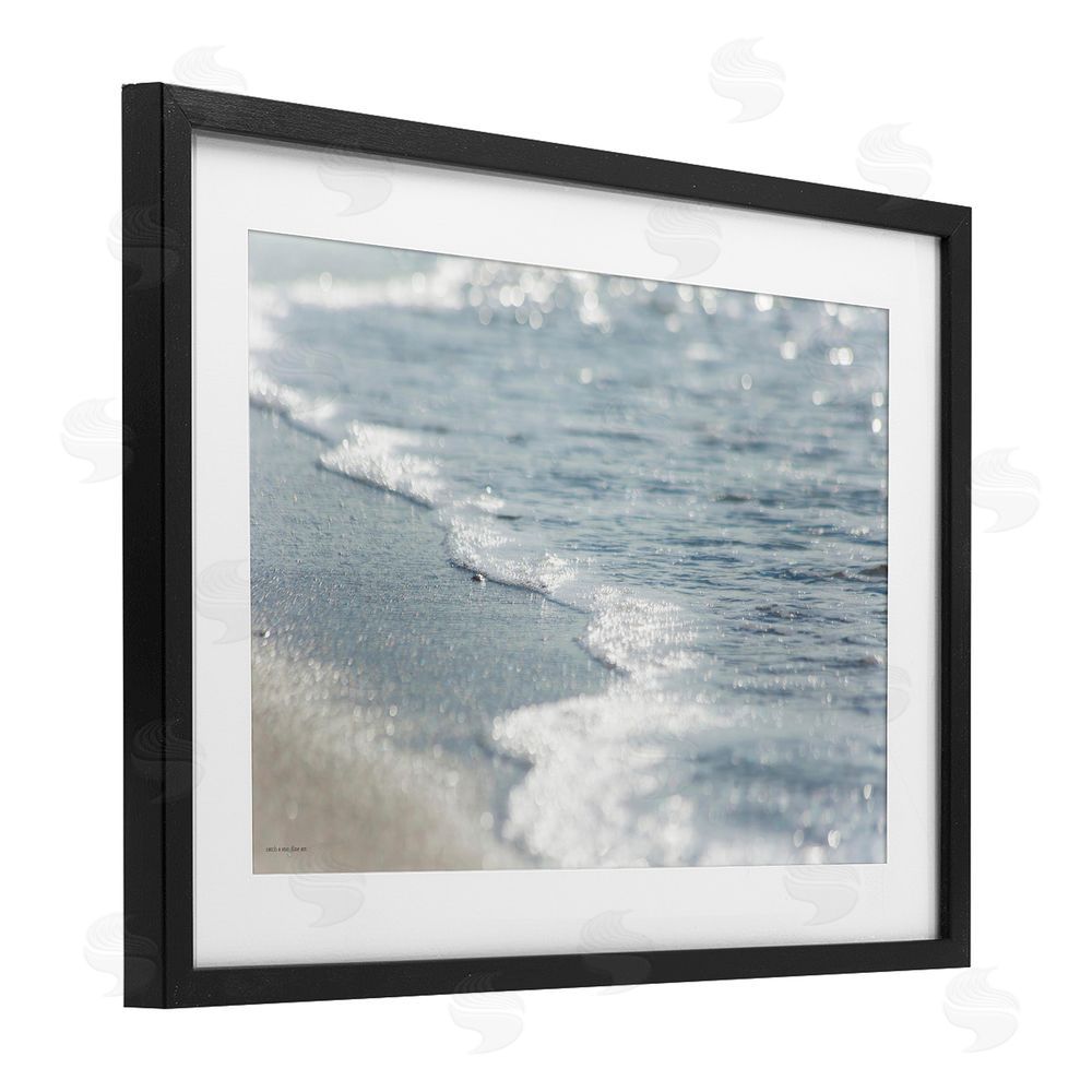 Seven Trees Design Ocean's Kiss Shoreline Black Framed Print Under Glass with White Mat Wall Art
