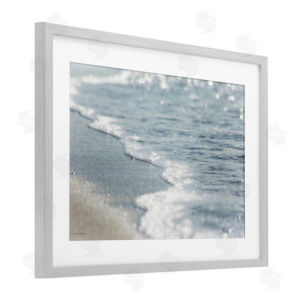 Seven Trees Design Ocean's Kiss Shoreline Gray Framed Print Under Glass with White Mat Wall Art