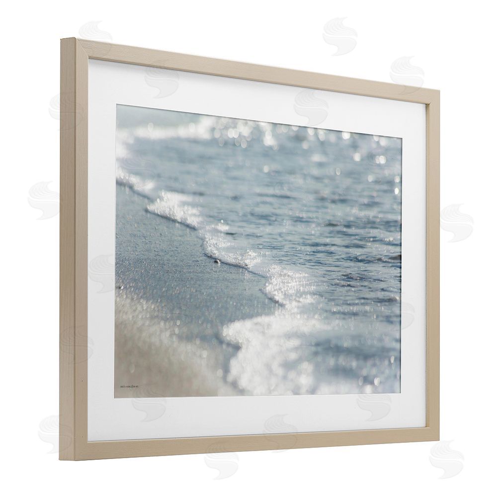 Seven Trees Design Ocean's Kiss Shoreline Birch Framed Print Under Glass with White Mat Wall Art