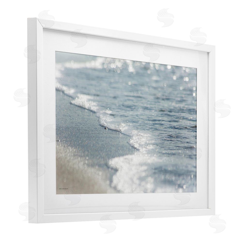 Seven Trees Design Ocean's Kiss Shoreline White Framed Print Under Glass with Mat Wall Art