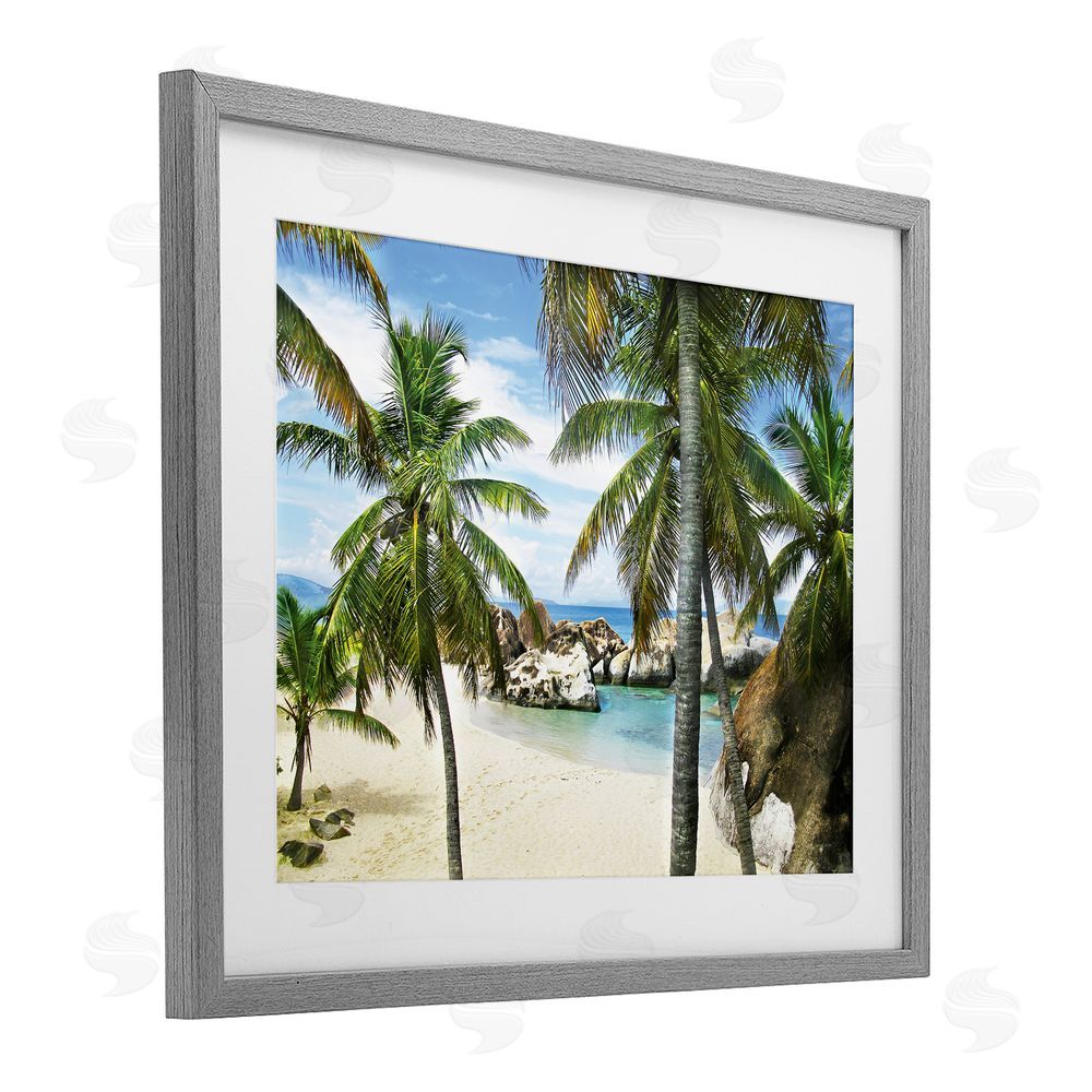 Seven Trees Design Spring Bay Hidden Cove Gray Framed Print Under Glass with White Mat Wall Art