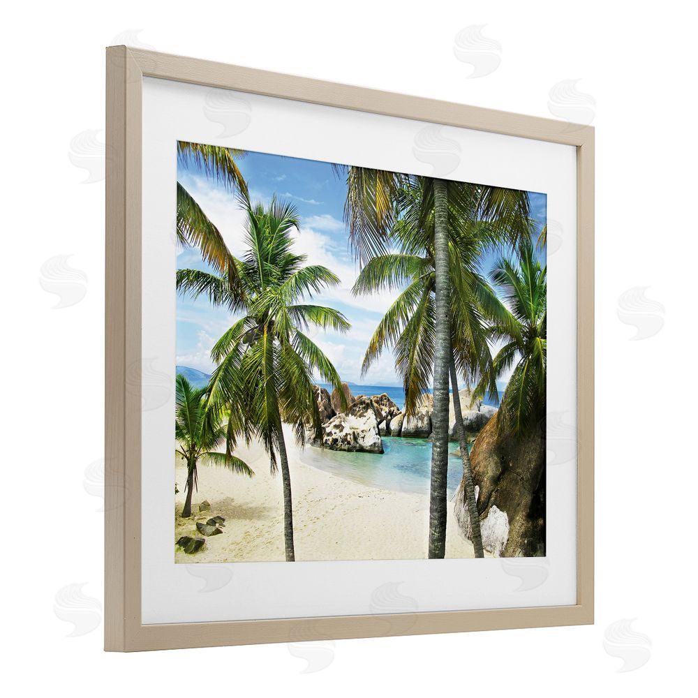 Seven Trees Design Spring Bay Hidden Cove Birch Framed Print Under Glass with White Mat Wall Art