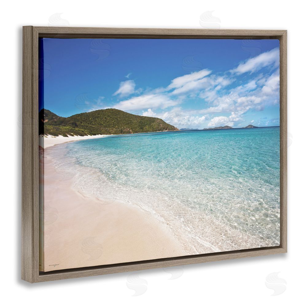 Seven Trees Design Coastal Caribbean Shoreline Brown Floating Frame Canvas Wall Art Print