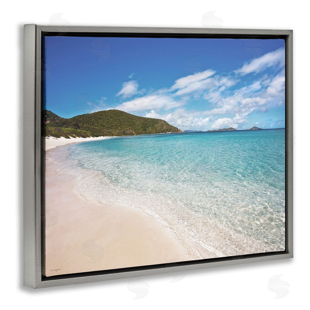 Seven Trees Design Coastal Caribbean Shoreline Gray Floating Frame Canvas Wall Art Print
