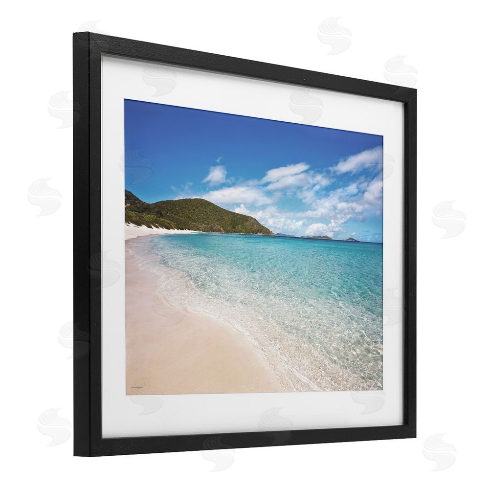Seven Trees Design Coastal Caribbean Shoreline Black Framed Print Under Glass with White Mat Wall Art