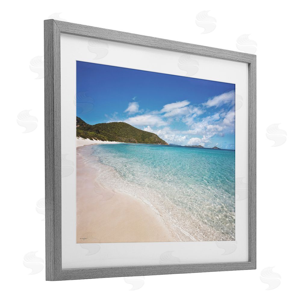 Seven Trees Design Coastal Caribbean Shoreline Gray Framed Print Under Glass with White Mat Wall Art