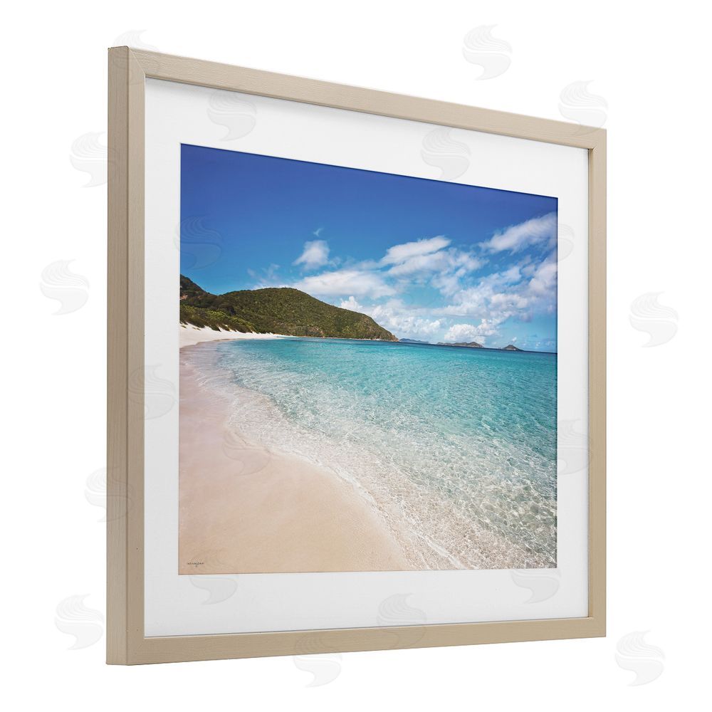 Seven Trees Design Coastal Caribbean Shoreline Birch Framed Print Under Glass with White Mat Wall Art