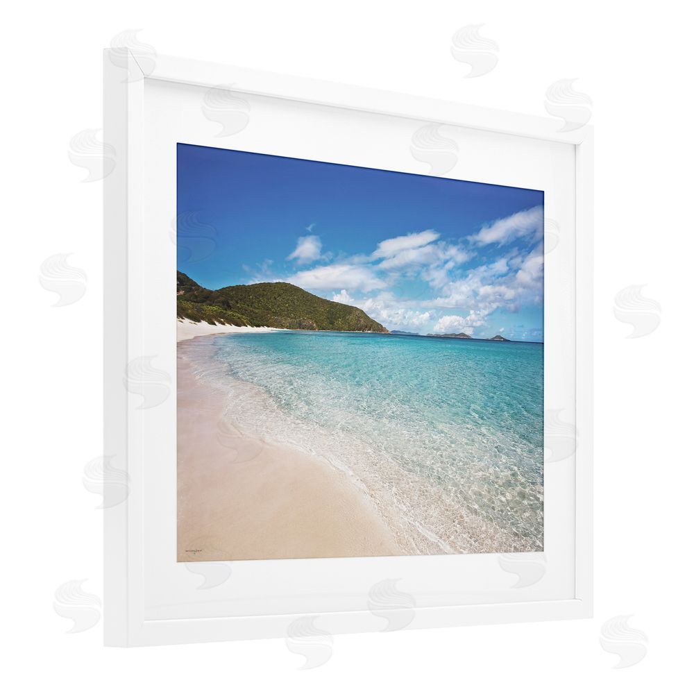 Seven Trees Design Coastal Caribbean Shoreline White Framed Print Under Glass with Mat Wall Art
