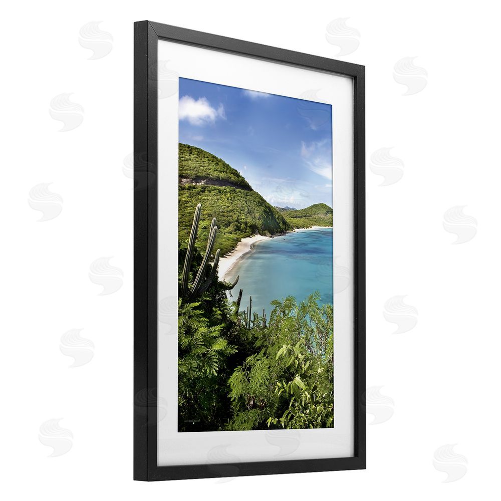 Seven Trees Design Caribbean Overlook View Black Framed Print Under Glass with White Mat Wall Art