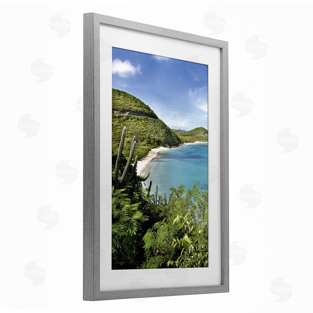 Seven Trees Design Caribbean Overlook View Gray Framed Print Under Glass with White Mat Wall Art