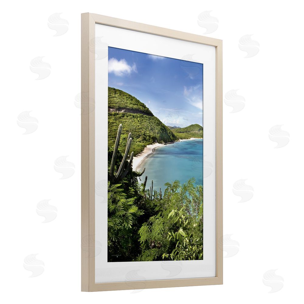 Seven Trees Design Caribbean Overlook View Birch Framed Print Under Glass with White Mat Wall Art