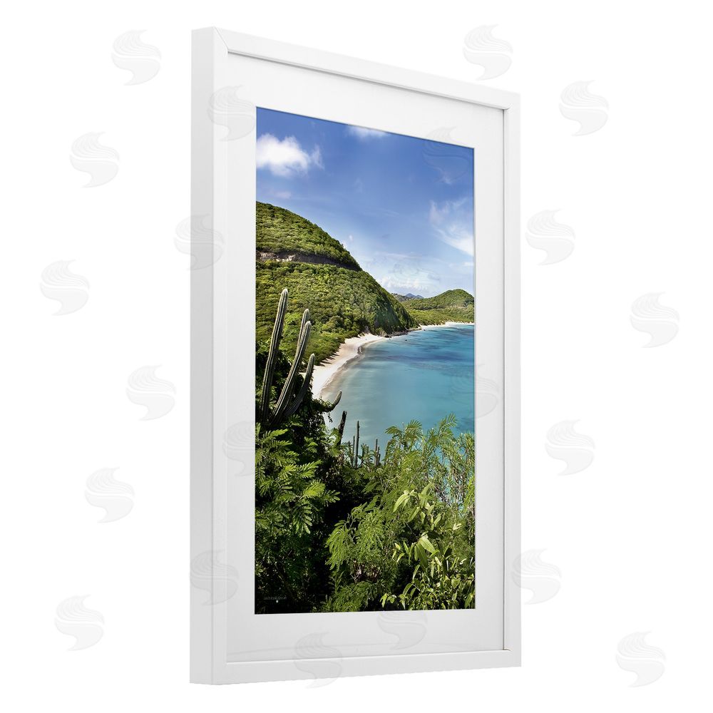 Seven Trees Design Caribbean Overlook View White Framed Print Under Glass with Mat Wall Art