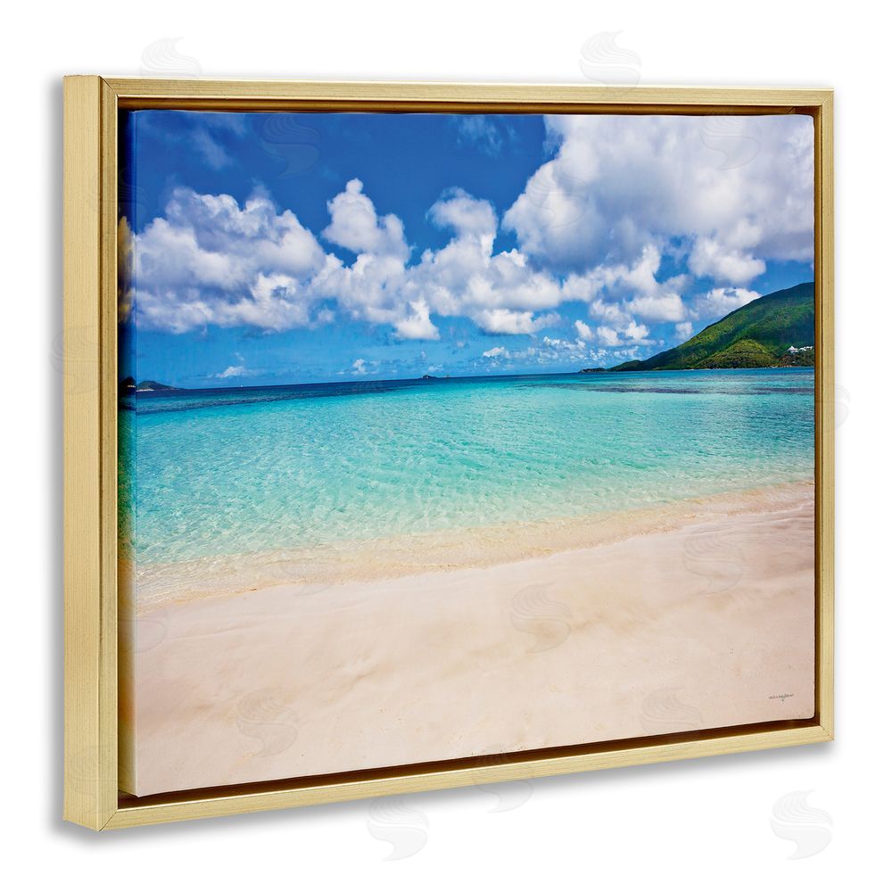 Seven Trees Design Caribbean Bay Landscape Gold Floating Frame Canvas Wall Art Print