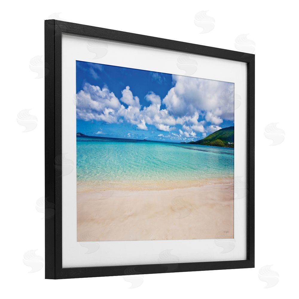 Seven Trees Design Caribbean Bay Landscape Black Framed Print Under Glass with White Mat Wall Art