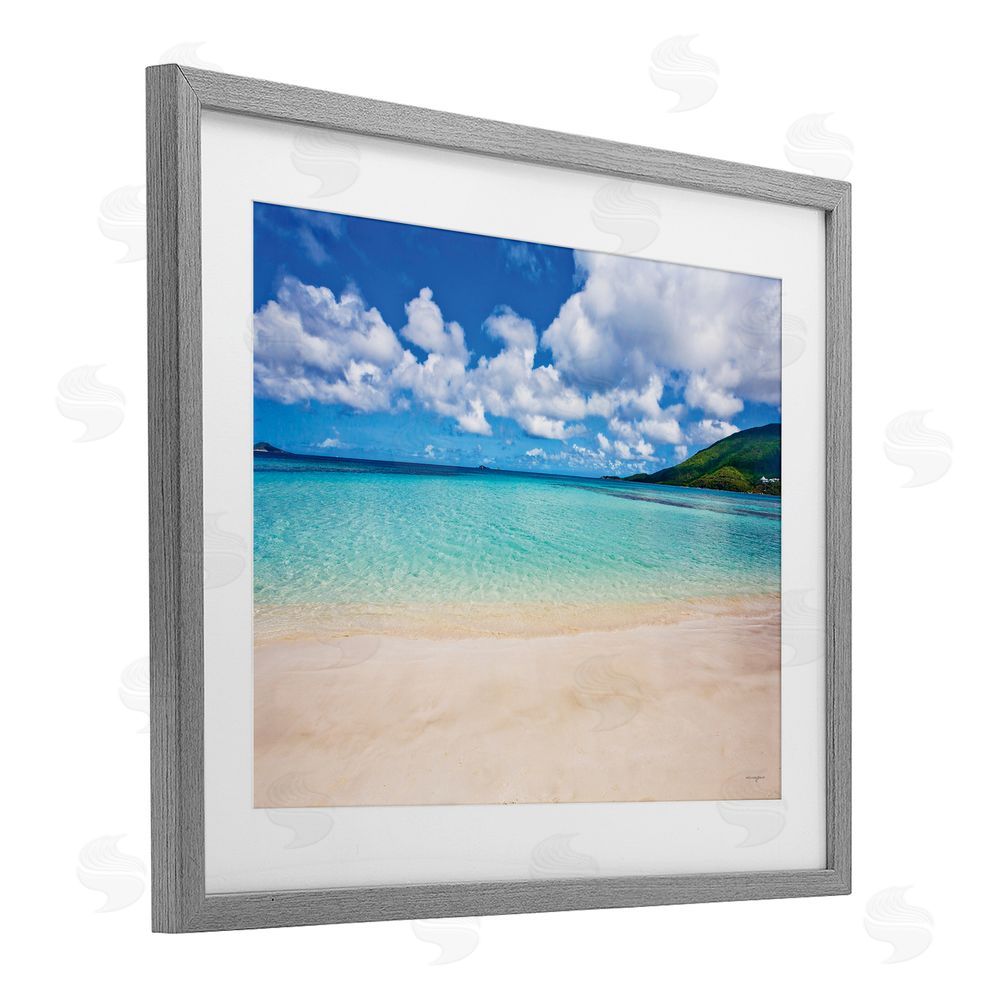 Seven Trees Design Caribbean Bay Landscape Gray Framed Print Under Glass with White Mat Wall Art