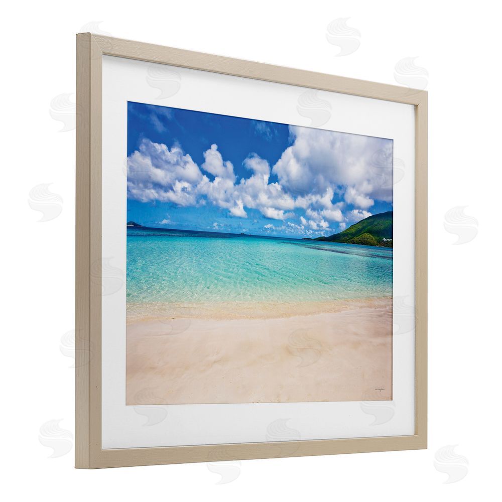 Seven Trees Design Caribbean Bay Landscape Birch Framed Print Under Glass with White Mat Wall Art