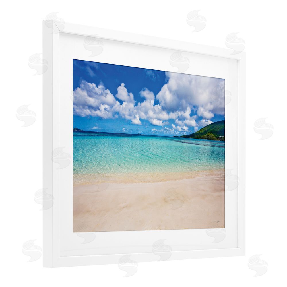 Seven Trees Design Caribbean Bay Landscape White Framed Print Under Glass with Mat Wall Art