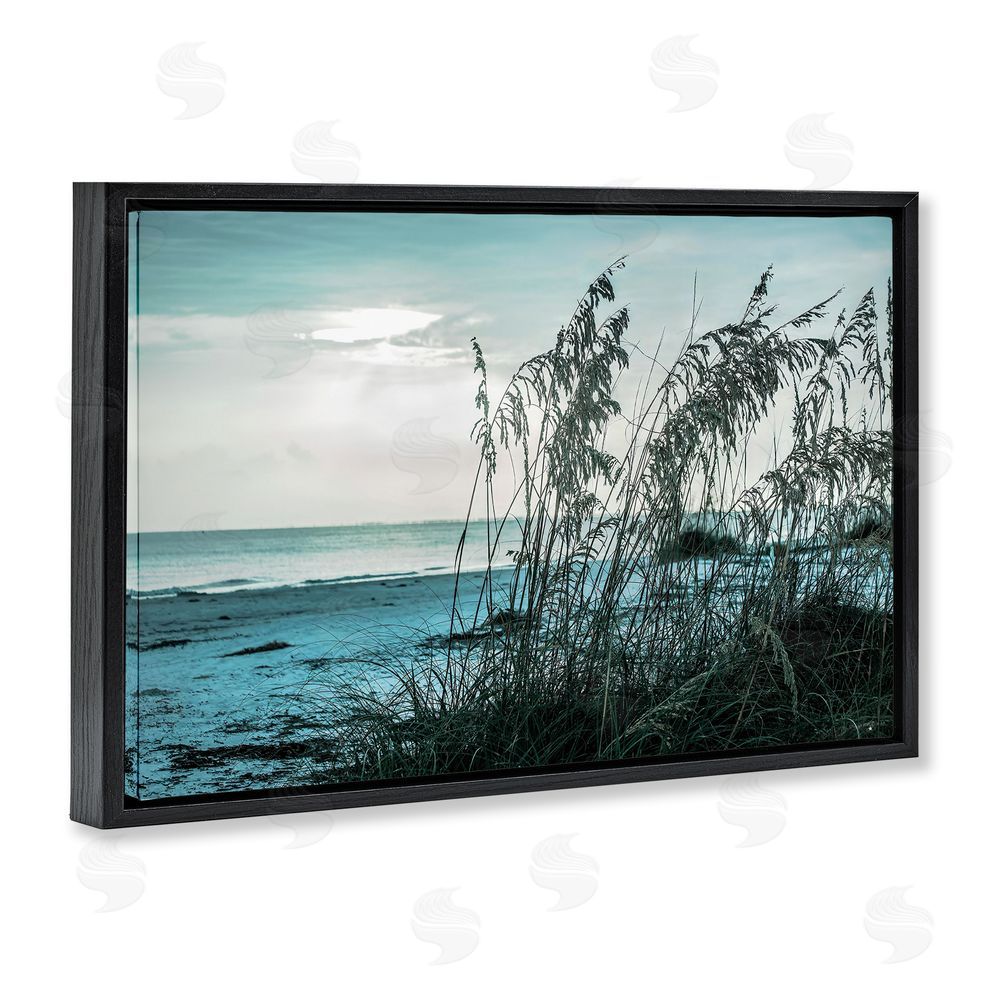 Seven Trees Design Turquoise Waters Horizon Black Floating Frame Canvas Wall Art Print