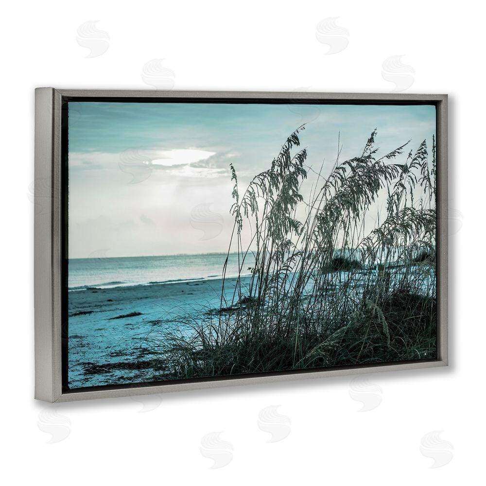 Seven Trees Design Turquoise Waters Horizon Gray Floating Frame Canvas Wall Art Print