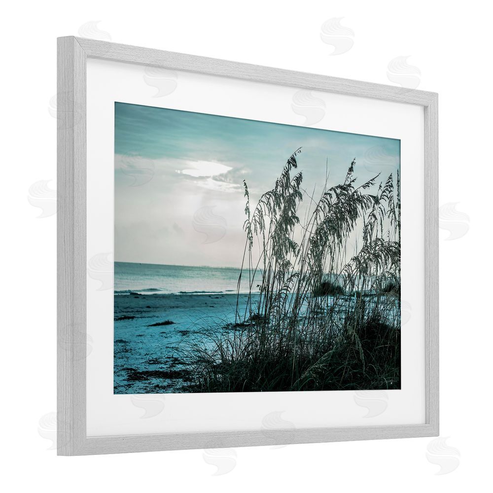 Seven Trees Design Turquoise Waters Horizon Gray Framed Print Under Glass with White Mat Wall Art