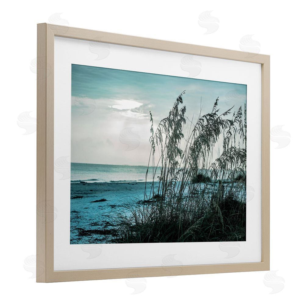 Seven Trees Design Turquoise Waters Horizon Birch Framed Print Under Glass with White Mat Wall Art